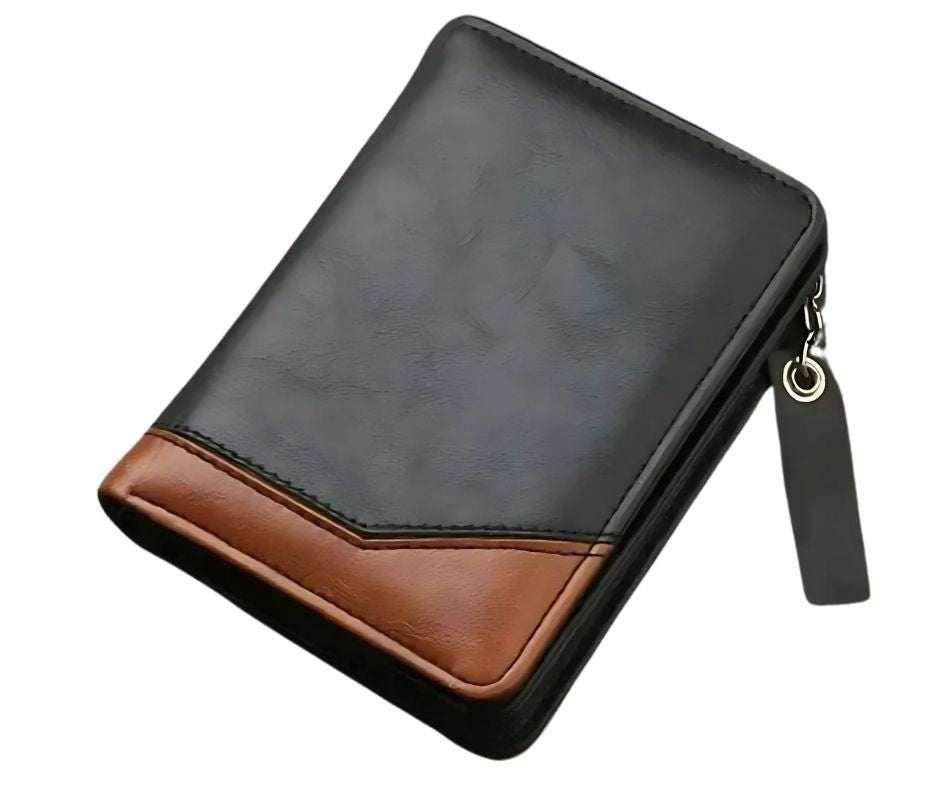 PU Leather Short Wallet - Men's Zipper Coin Pocket Bifold - MCW014