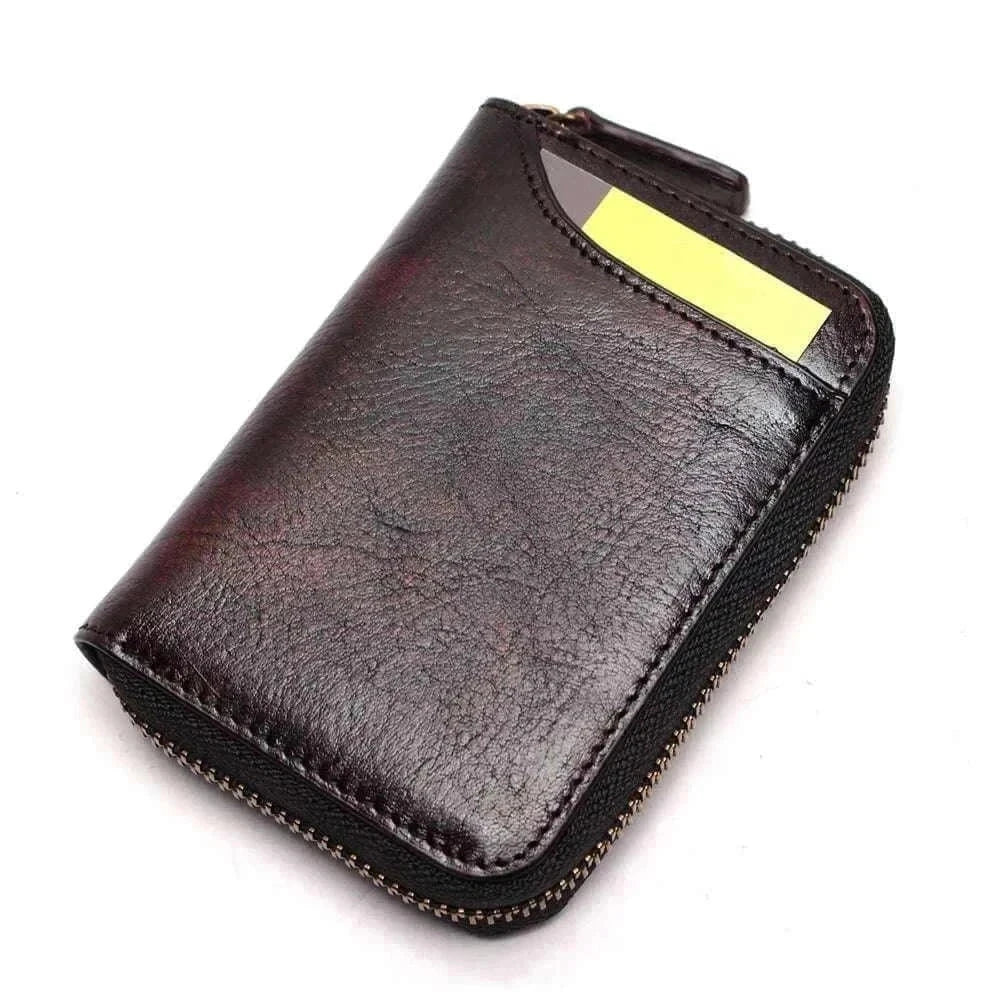 Leather credit card holder made from vintage cow leather, unisex design with multiple card slots.