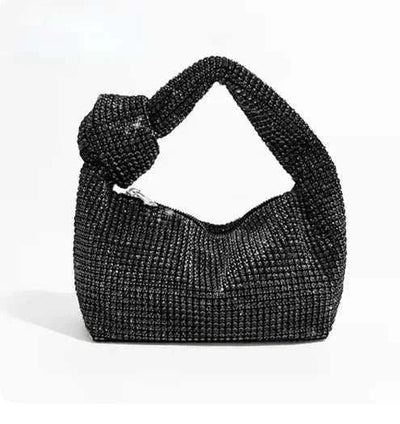 Luxury Silver Rhinestone Knot Handle Evening Bag - BagsClub