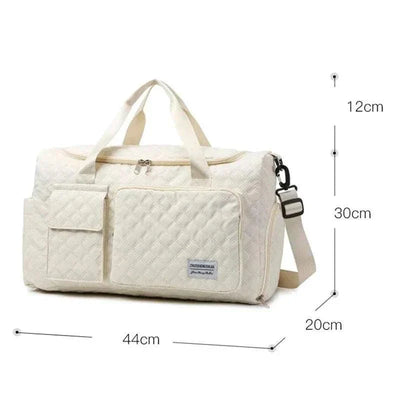 Fashion travel bag large capacity with multiple compartments, sturdy handles, and adjustable shoulder strap, 44cm x 20cm x 30cm.