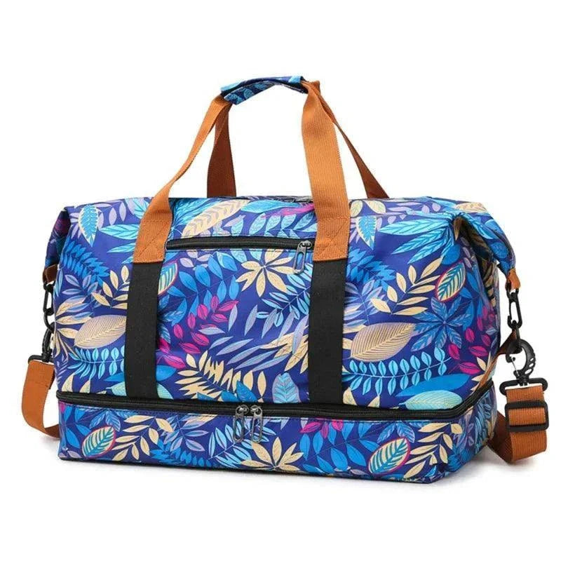 Stylish travel gym flower bag with floral pattern and spacious design.