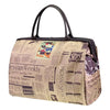 Vintage newspaper print waterproof travel handbag for women.